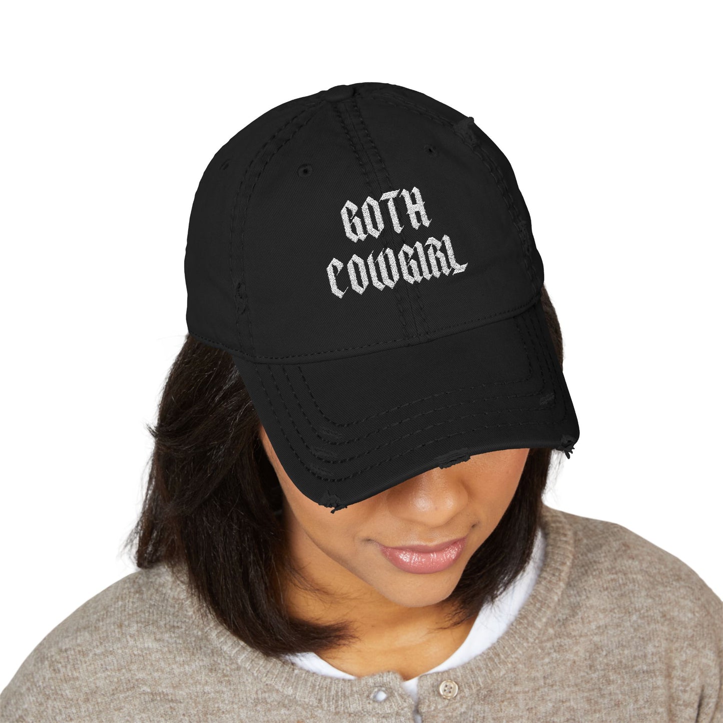 Goth Cowgirl Distressed Hat (Embroidery)