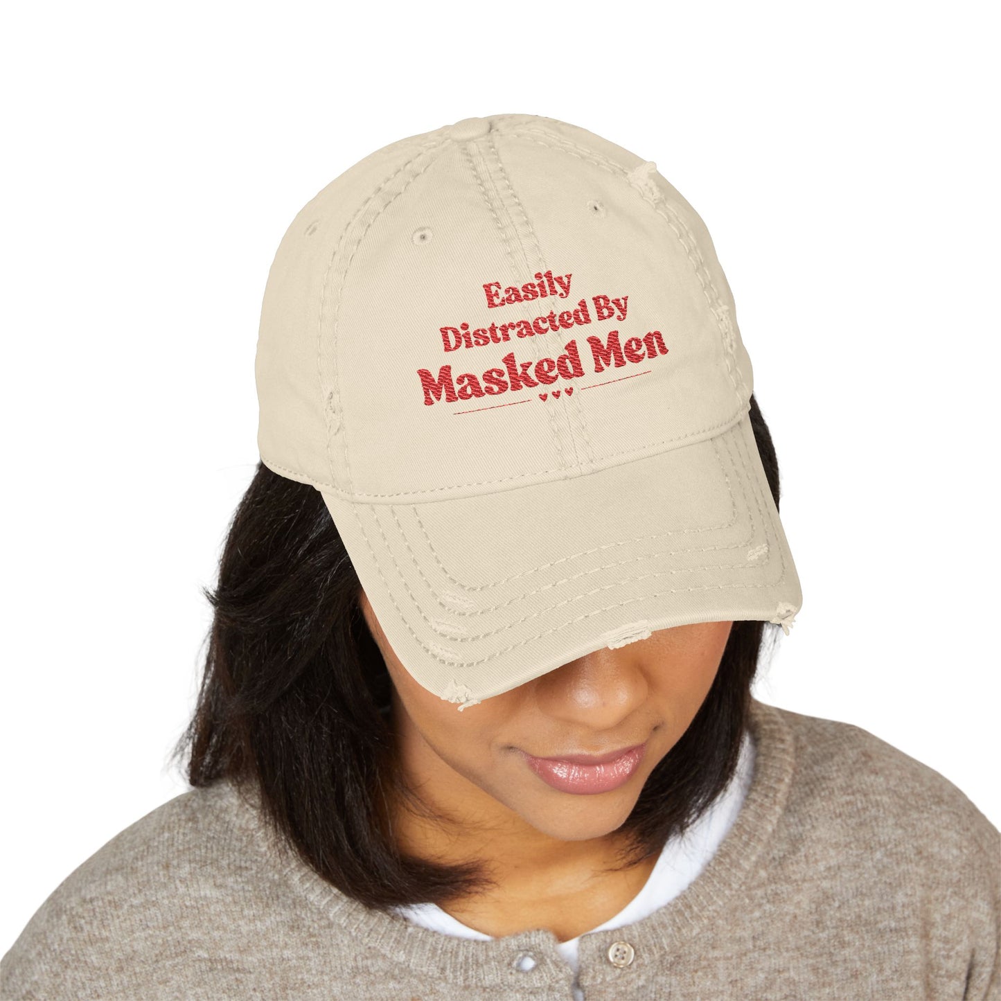 Distracted by Masked Men Distressed Hat (Embroidery)