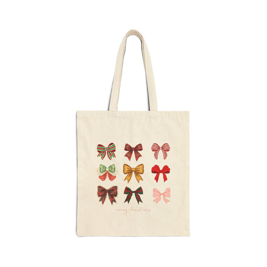 Christmas Bows Cotton Canvas Tote Bag